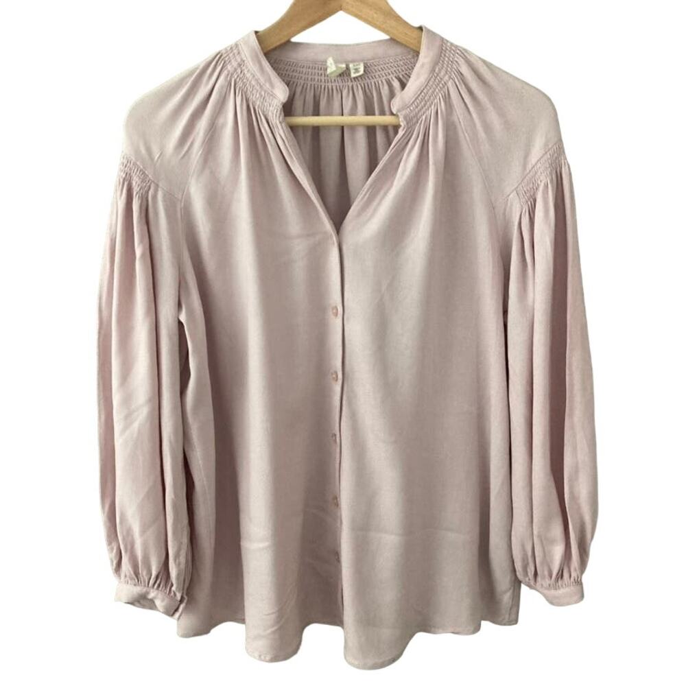 Treasure & Bond Button Front Peasant Blouse - Balloon Sleeves - Blush Pink - XXS